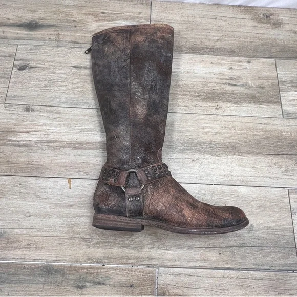 Frye Brown Tall Boots with Studded Strap - Picture 9 of 13